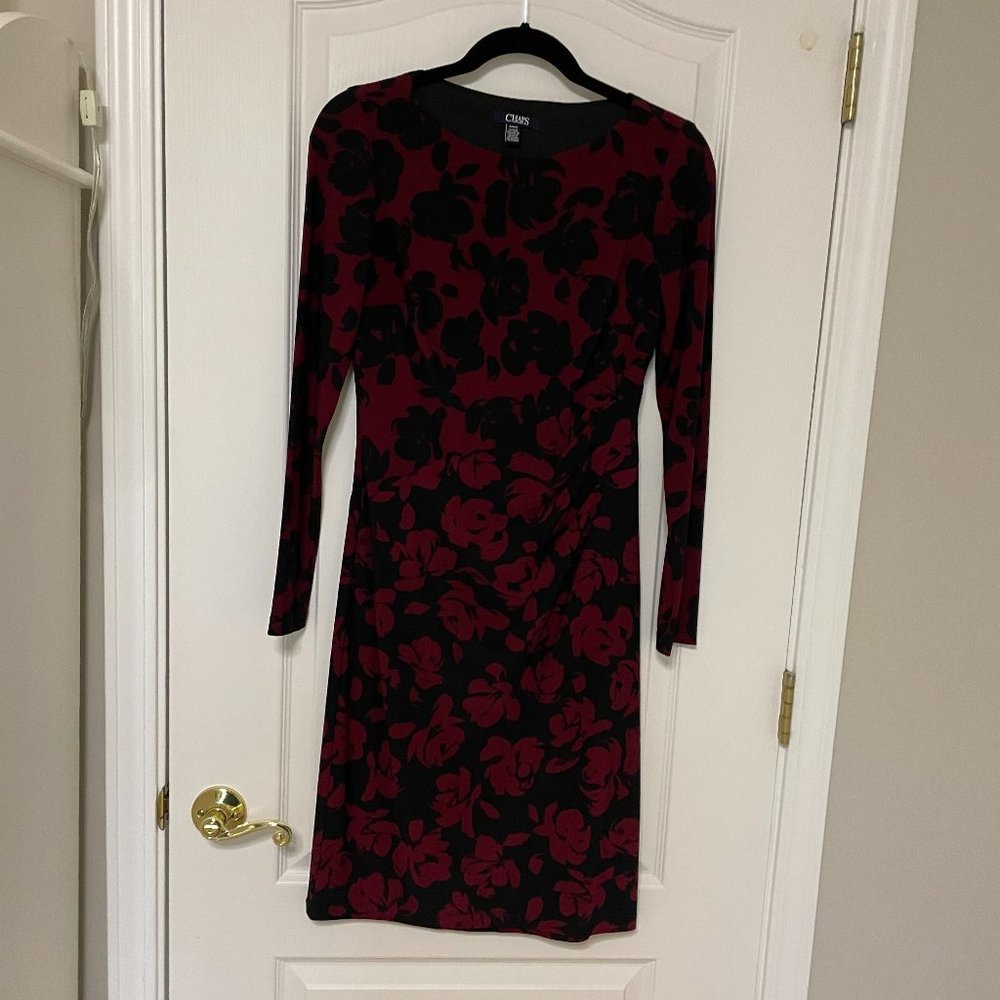 CHAPS dark red and black stretchy sheath dress w/side ruching size Small